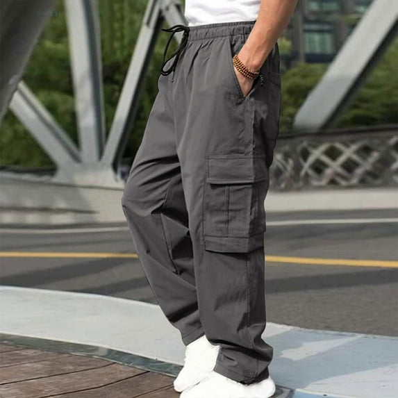 Afuyipoi Cargo Pants for Men, Elastic Waist Multi Pockets Straight Type Cargo Pants Trousers Dark Gray Size 3XL/(38.19'')