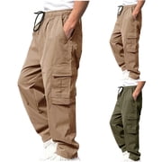 Afuyipoi Cargo Pants for Men, Elastic Waist Multi Pockets Straight Type Cargo Pants Trousers Khaki Size 2XL/36.22