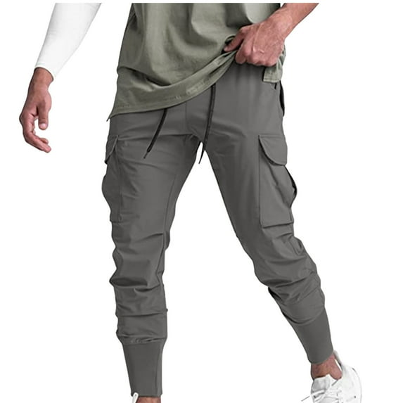 Afuyipoi Cargo Workwear Pants Men,Drawstring with Pocket Quick Dry Slim Fit Pants Gray XL/40