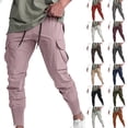 thumbnail image 1 of Afuyipoi Cargo Workwear Pants Men,Quick Dry Drawstring with Pocket Slim Fit Pants Pink S/30, 1 of 4