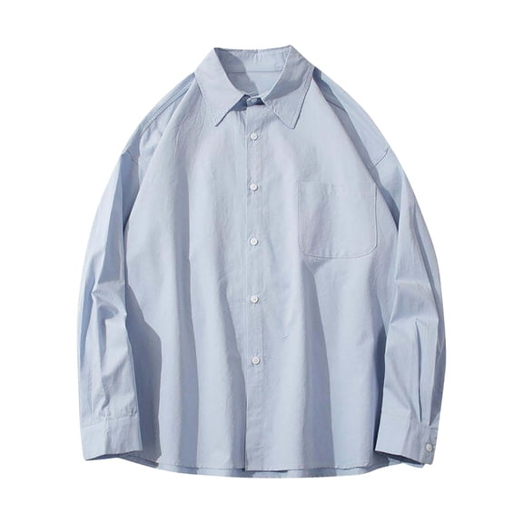Afuyipoi Casual Solid Color Button-Up Shirt for Men,Long Sleeve Collared Lightweight Workwear Shirts Sky Blue XL