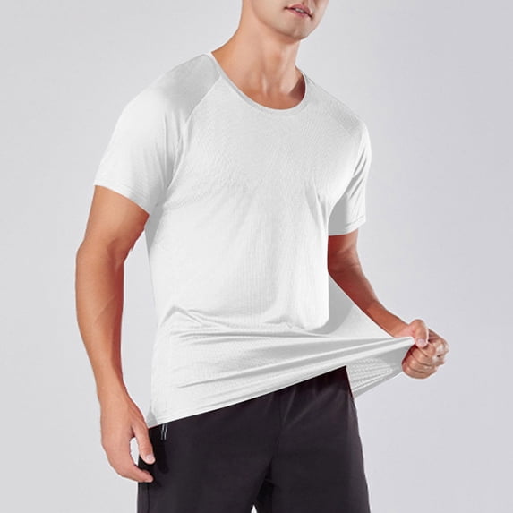 Afuyipoi Casual Workout Shirts for Men Short Sleeve Active Tops Quick Dry Round Neck T Shirt White Size S