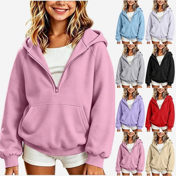 Afuyipoi Children's Hoodie Half Zip ( 2 - 14 Y) Raglan Fall Winter Outdoor Pullover Pink 3T