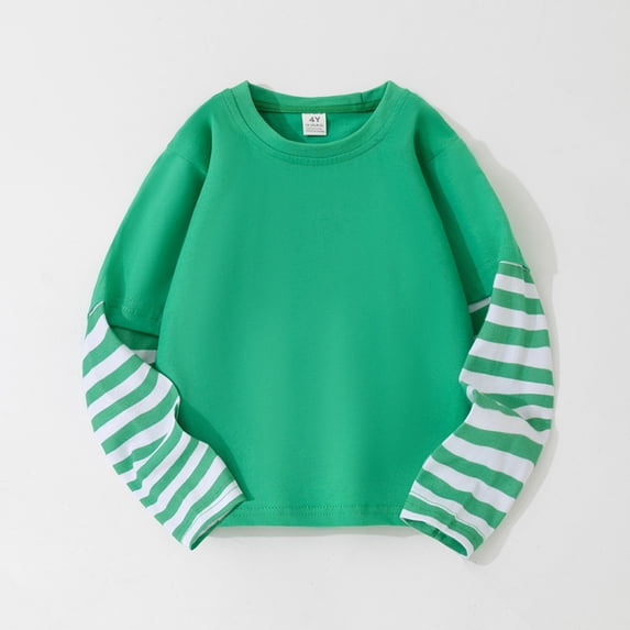 Afuyipoi Childrens Stripe Print Casual Long Sleeve Round Neck Pullover Top 100% Cotton Size 1-11 Years Green Size 3T