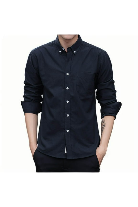 Classic Button Up Oversized Men's Dress Shirt,Lightweight Business with Pocket Big & Tall Office Shirt Black 4XL