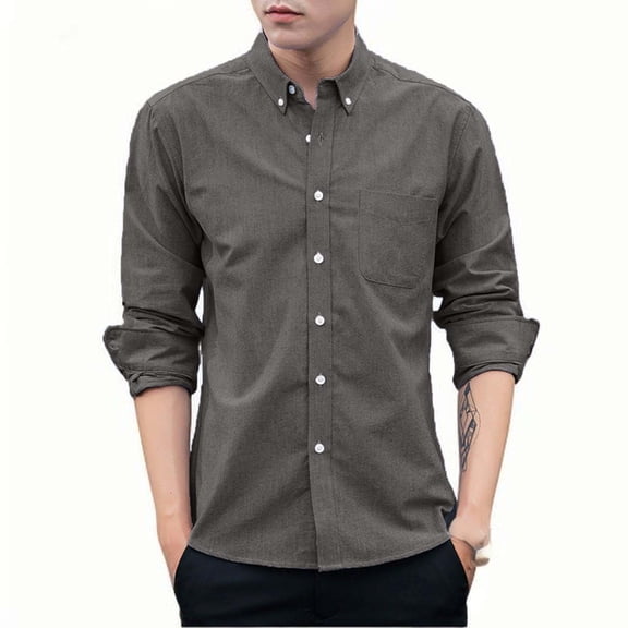 Afuyipoi Classic Button Up Oversized Men's Dress Shirt,Lightweight Business with Pocket Big & Tall Office Shirt Gray 4XL
