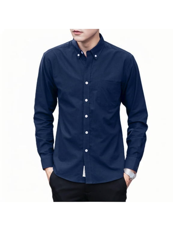 Classic Button Up Oversized Men's Dress Shirt,with Pocket Business Lightweight Big & Tall Office Shirt Navy 5XL