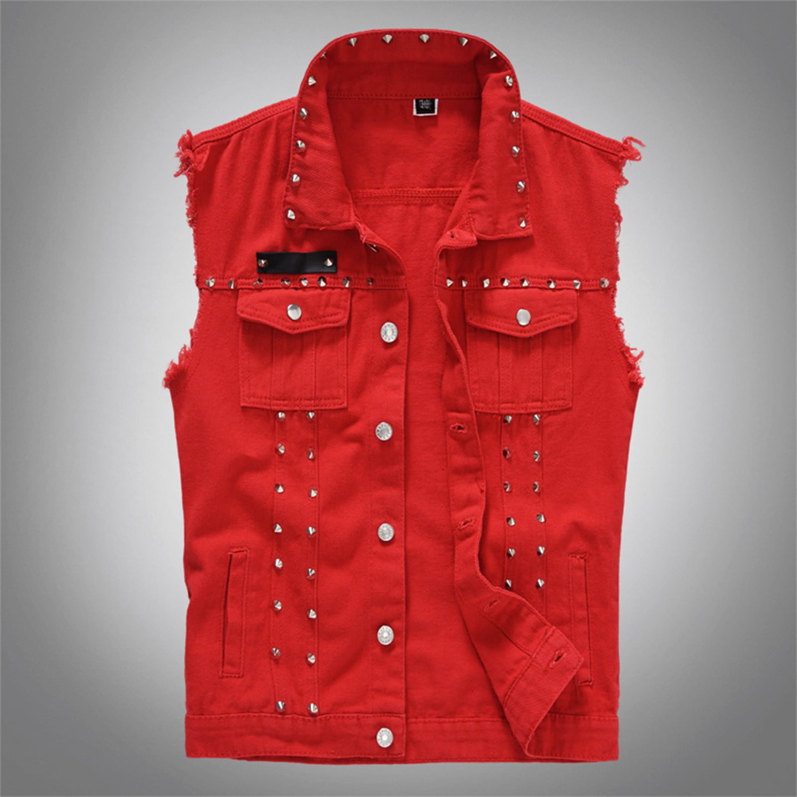 Afuyipoi Denim Vest for Men Spread Collar Sleeveless Button Front ...