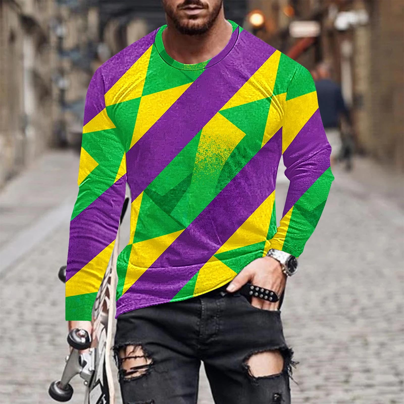 Afuyipoi Festive T-shirts for Men,Pullover Glittery Holiday Print ...