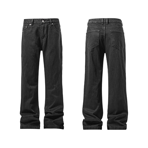 Afuyipoi Flare Denim Jeans for Men, Button-Zip Casual Pants with Functional Pockets Black Size M