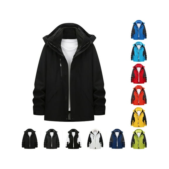 Afuyipoi Fleece Jacket Men,Zip-up Color Block Long Sleeves Hooded Casual Jacket Black S