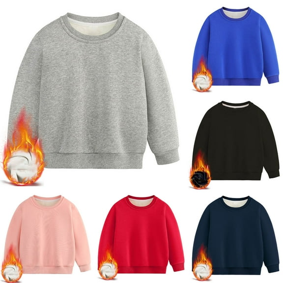 Afuyipoi Fleece Lined Sweatshirts for Kids(2-12), Boys Girls Thickened Sweatshirts Casual Fall Winter Warm Pullover Tops Pink 7-8Years