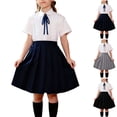 thumbnail image 1 of Afuyipoi Girls School Uniform Outfits ( For 3-15) Lapel Top Short Sleeve Solid Color Back-to-School Sets Black Size 9, 1 of 6