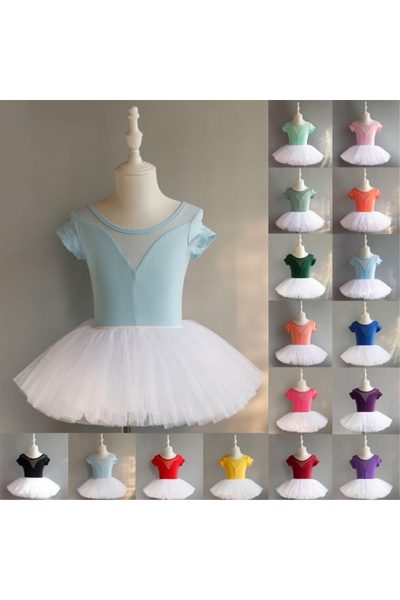 Girls' Ballet Dance Dress(For 3-17), Tulle Puffy Stretch Breathable Lightweight Ballet Leotard Dress Yellow 6-7Years