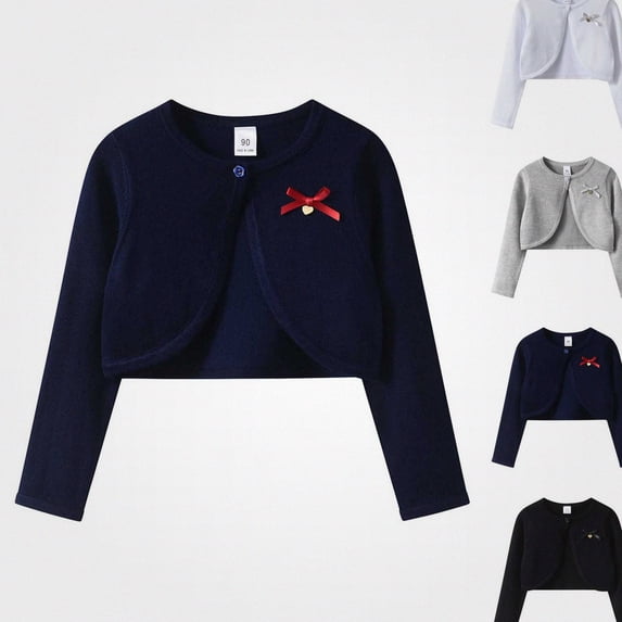 Afuyipoi Girls Bow Detail Button Front Knit Cardigan Sweater 100% Cotton Cape for Kids Size 1-13Y Fall Casual Style Black Size 2T