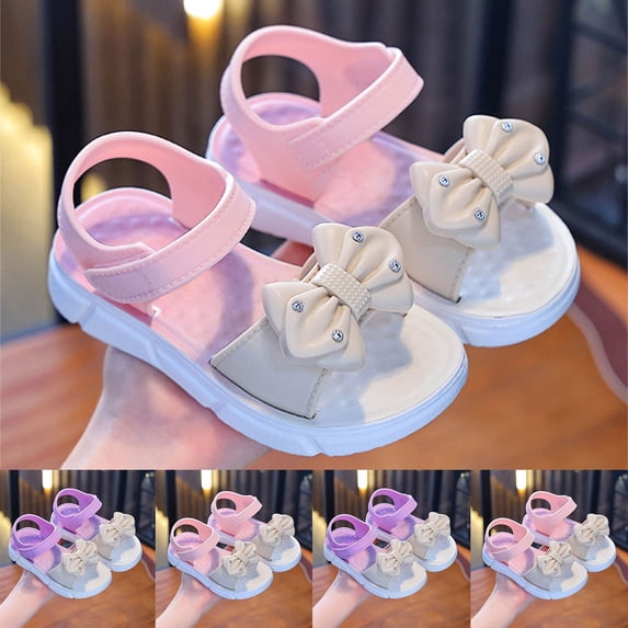 Afuyipoi Girls Bow Knot Sandals, Lightweight Non-Slip Summer Beach Shoes, Comfortable Outdoor Casual Sandals for Toddlers and Kids Pink Size 12 (Little Kids)
