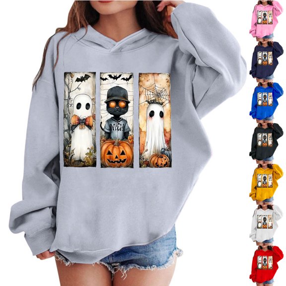 Afuyipoi Girls Boys Oversized Halloween Hoodie(3-13Y), Funny Graphic Print Long Sleeve Sweatshirts for Kids Navy 7 Years