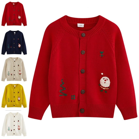 Afuyipoi Girls Christmas Knit Cardigan Size 3-9Y Round Neck Long Sleeve Sweater for Kids Holiday Casual Beige Size 7