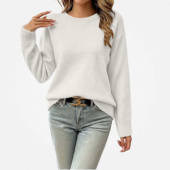 Afuyipoi Girls Chunky Knit Pullover Sweater Tunic Top for Kids Fall Winter Size 2-15Y Comfortable School Wear White Size 7