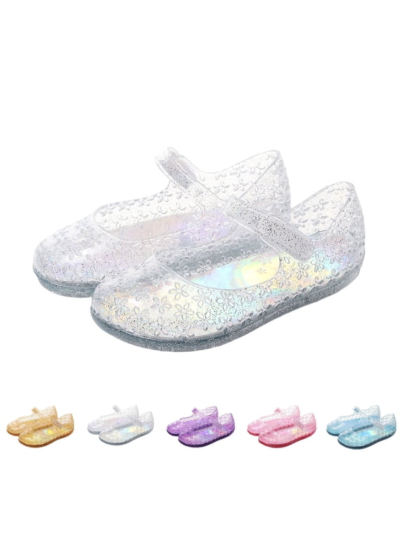 ​Girls Closed Toe Jelly Shoes, Sparkly Crystal Princess Sandals, Waterproof Non-Slip Beach Shoes for Toddler and Big Kids White Size 9.5 (Little Kids)