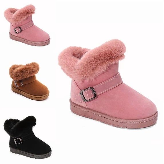 Afuyipoi Girls' Cozy Fleece Winter Snow Boots Soft Material Slip-On Warm Outdoor Shoes for Kids Size 8 Toddler - 3.5 Big Kid Brown Size 13 Little Kids