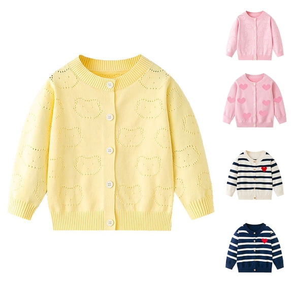 Afuyipoi Girls Cute Solid Knit Cardigan Size 3-8Y Long Sleeve Round Neck Sweater for Kids School Casual Yellow Size 6