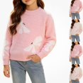 thumbnail image 1 of Afuyipoi Girls Dragonfly Print Long Sleeve Pullover Sweater for Kids Size 3-12Y Fall Winter Playwear Pink Size 5T, 1 of 9