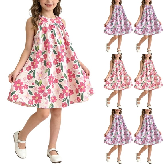 Afuyipoi Girls Dresses 2026 Sleeveless Floral Print Round Neck Summer Dress Red Size 9/10