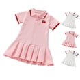 thumbnail image 1 of Afuyipoi Girls Embroidered Polo Dress (1-8 Years) Short Sleeve Pleated School Uniform Style Summer Cotton Casual Sundress White 3T, 1 of 5