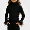 thumbnail image 1 of Afuyipoi Girls Feather Cuff Ribbed Turtleneck Pullover Sweater 100% Cotton for Kids Size 0-12Y Holiday Style Black Size 3T, 1 of 6
