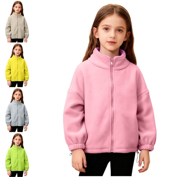 Afuyipoi Girls Fleece Cardigan Size 3-12Y Solid Zipper Jacket Long Sleeve Sweater for Kids Winter Casual Khaki Size 4T