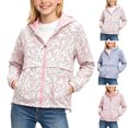 thumbnail image 1 of Afuyipoi Girls Floral Print Hooded Windbreaker Jacket（For 2-12 Years） Lightweight Waterproof Outdoor Casual Coat School Play Pink Size 5, 1 of 6