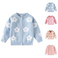 thumbnail image 1 of Afuyipoi Girls Flower Knit Cardigan Size 1-8Y Long Sleeve Soft Sweater for Kids Casual Winter Blue Size 3T, 1 of 10