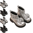 thumbnail image 1 of Afuyipoi Girls' Glitter Bowknot Dress Boots Faux Leather British Style Performance Short Boots Size 9.5 Little Kid - 2 Big Kid Black Size 13 Little Kids, 1 of 9