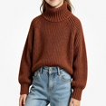 thumbnail image 1 of Afuyipoi Girls High Neck Pullover Sweater 100% Cotton for Kids Size 1-10Y Fall Winter Soft Everyday Wear Brown Size 9, 1 of 9