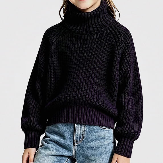 Afuyipoi Girls High Neck Pullover Sweater 100% Cotton for Kids Size 1-10Y Fall Winter Soft Everyday Wear Purple Size 2T