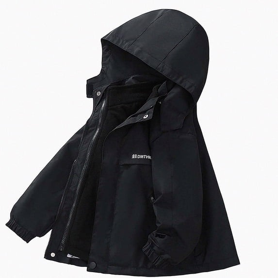 Afuyipoi Girls Hooded Jacket Fleece Lined Waterproof Windbreaker Winter Warm Size 3-15 Black Size 10
