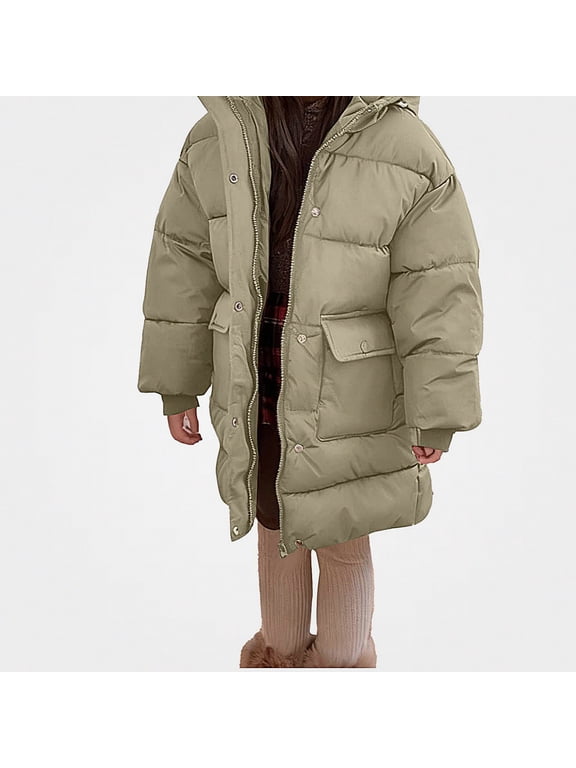Girls Hooded Puffer Coat Winter Thick Quilted Warm Windproof Long Jacket Size 3-13 Green Size 12