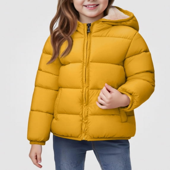 Afuyipoi Girls Hooded Quilted Puffer Jacket Fleece Lined Winter Warm Size 3-8 Yellow Size 6