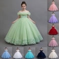 thumbnail image 1 of Afuyipoi Girls Lace Ball Gown Princess Dress (3-14 Years) Short Sleeve Off-Shoulder Tulle Mesh Tutu Skirt for Pageant Wedding Party Mint Green 9/10, 1 of 7