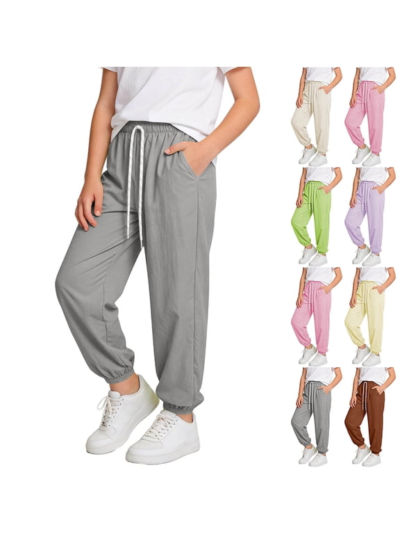 Girls Lightweight Sweatpants Ice Silk Quick Dry Breathable Active Joggers Mosquito Pants Size 5-15 Years Purple Size 5