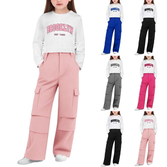 Afuyipoi Girls Outfit Sets Long Sleeve Letter Print Stylish Joggers Casual 2 Set Hot Pink Size 10/11