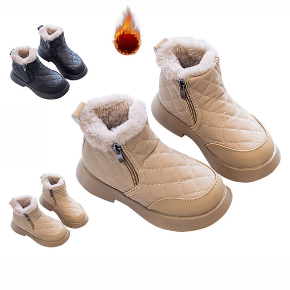 Afuyipoi Girls' Princess Fashion Martin Boots Faux Leather Fleece Lined Mid-Calf Boots for Kids Size 9.5 Little Kid - 2.5 Big Kid Khaki Size 9.5 Little Kids