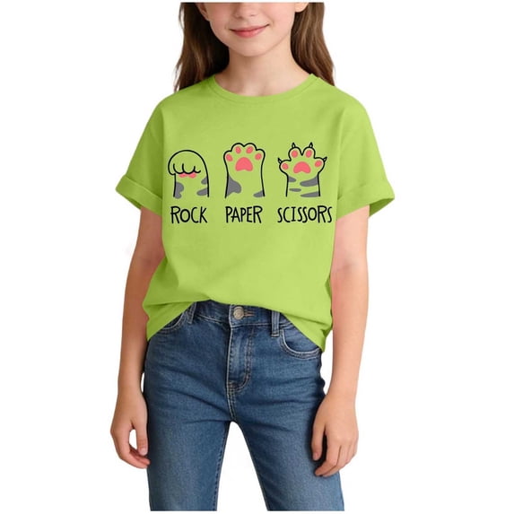 Afuyipoi Girls Print T-Shirts,Casual Summer Crewneck Lover Shirt Graphic Tees Green 8-10 T