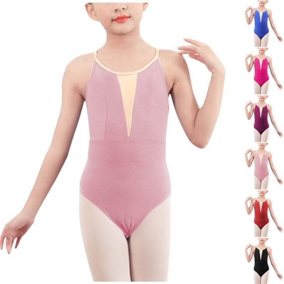 Afuyipoi Girls Professional Dance Leotard (2-15 Years) Summer Sleeveless Round Neck Performance Bodysuit Stretchy Athletic Tank Top for Gymnastics Red 3/4