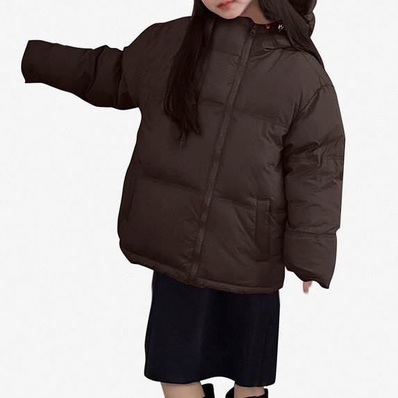Afuyipoi Girls Puffer Down Jacket Hooded Thick Warm Winter Windproof Size 5-15 Coffee Size 7