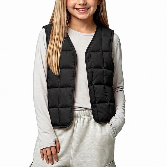 Afuyipoi Girls Quilted Vest (1-10) Sleeveless V-neck Warm Innerwear Waistcoat Black Size 12M