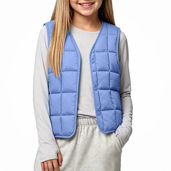 Afuyipoi Girls Quilted Vest (1-10) Sleeveless V-neck Warm Innerwear Waistcoat Blue Size 12M