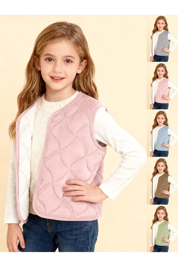 Girls Quilted Vest Cardigan Size 1-16Y Snap Button Warm Layer Jacket for Kids Daily Winter Green Size 1T