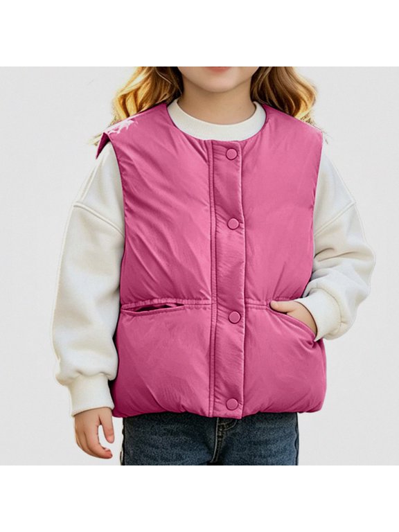 Girls Quilted Vest with Pockets Warm Outerwear Wind Resistant Shell Size 2T